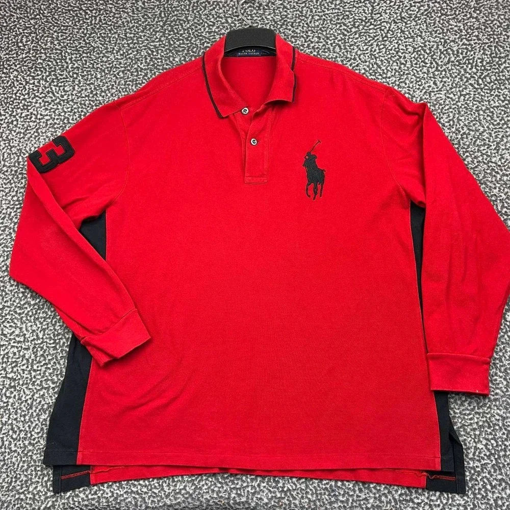 Polo Ralph Lauren Polo Shirt Men 2XB Big & Tall Red Long Sleeve Cotton